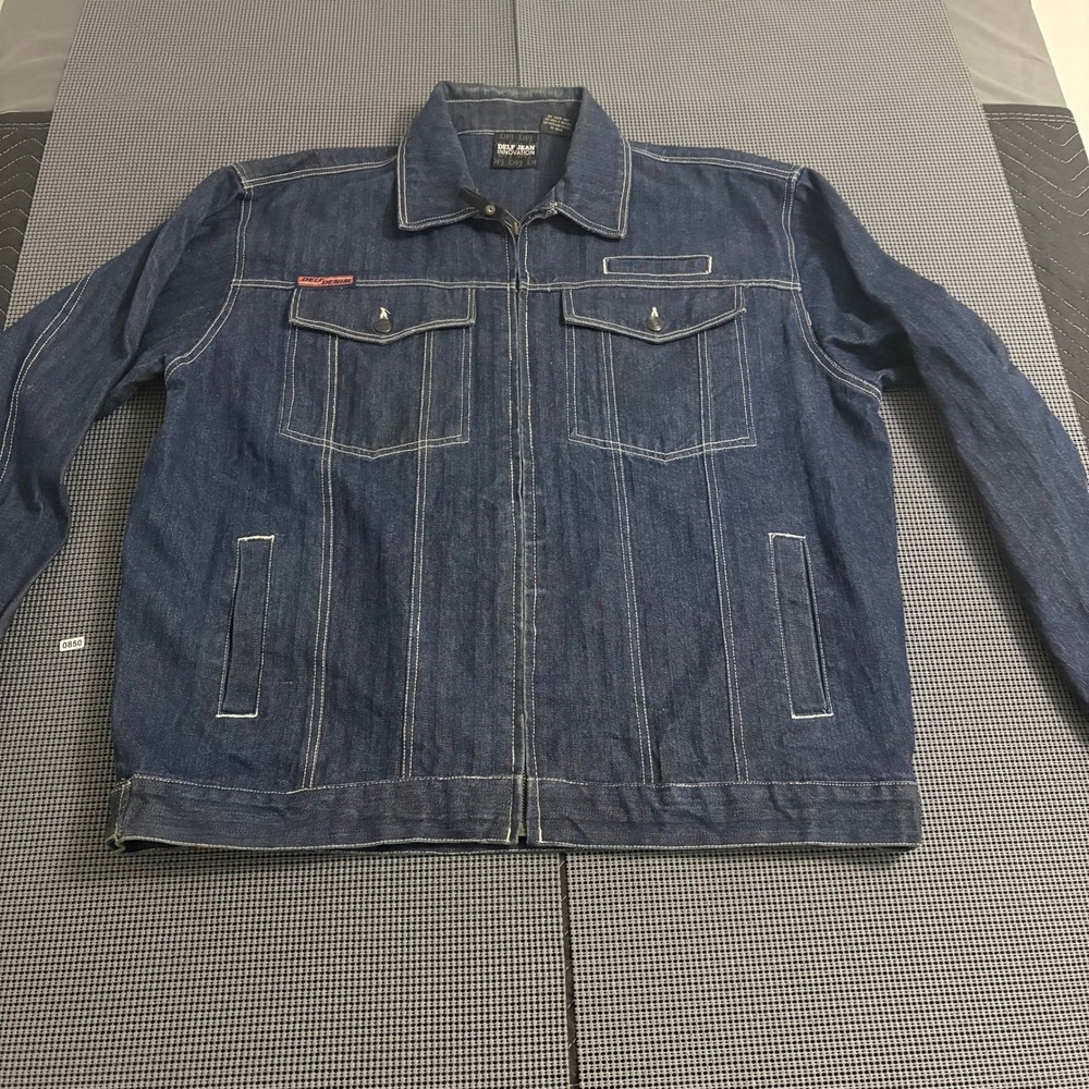 DFI Deluxe Innovation Men's Dark Wash Denim Full Zip Jacket Blue Size‎ XL